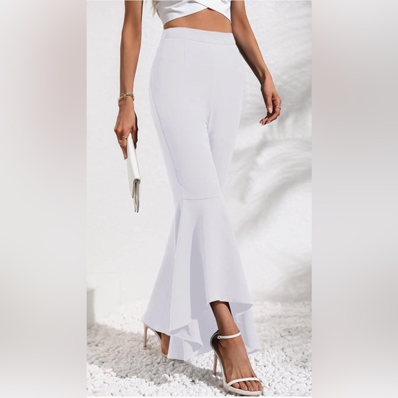 Women's Bell Bottom Pants High Waisted Long Stretchy Comfy High Low Hem Flared - Picture 9 of 11